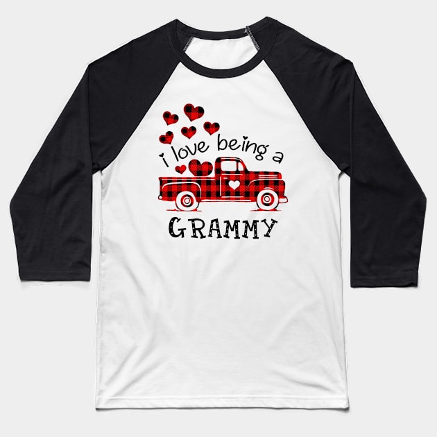 I Love Being Grammy Red Plaid Buffalo Truck Hearts Valentine's Day Shirt Baseball T-Shirt by Alana Clothing